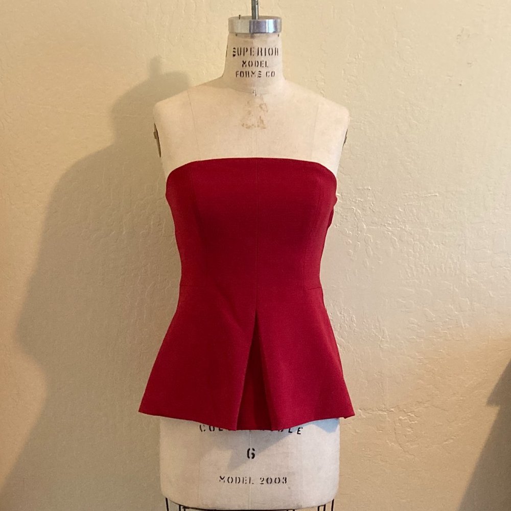 RACHEL Rachel Roy Strapless Peplum Top in Deep Red